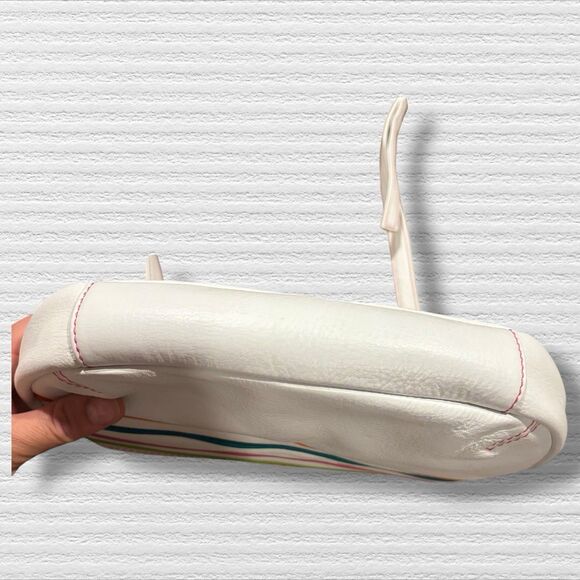 RFID Leather Crossbody Bag Retro Neon Stripe White Pink Green Adjustable Strap - Picture 2 of 13